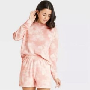Grayson Lounge Womens Tie Dye Heart Print Sweatshirt & Shorts‎ Set Med